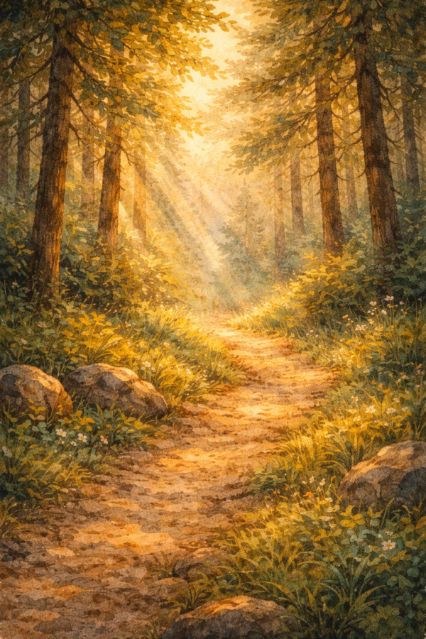 4. Camino del bosque al atardecer Las Aventuras de Thor: Acampada en el Bosque