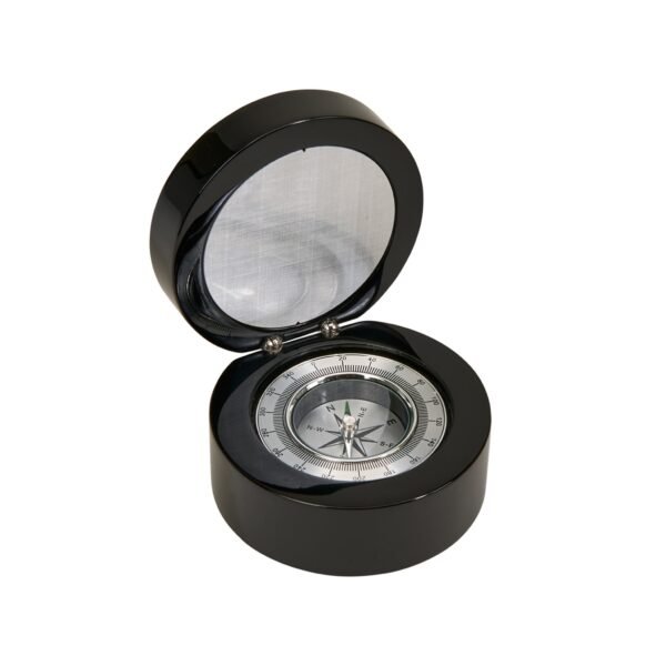 069255_2.jpg Black Round Wood Box with Compass