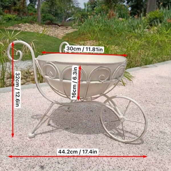Vintage Iron Garden Cart Planter with Drainage
