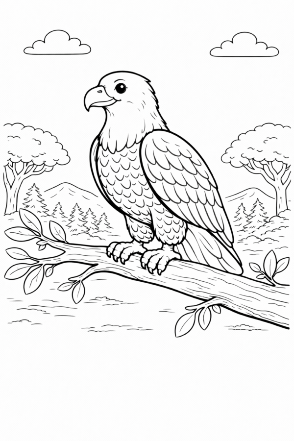 Águila en rama de árbol Expedicion Selva - Colorea tu Aventura