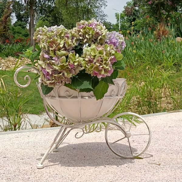 Vintage Iron Garden Cart Planter with Drainage