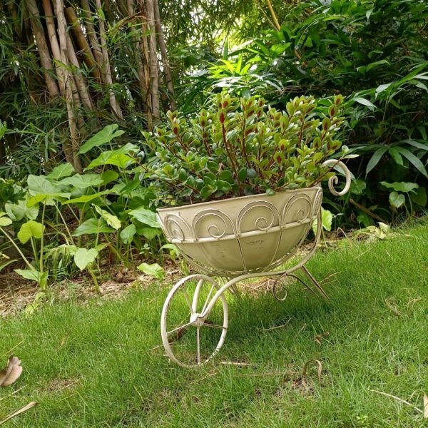 Vintage Iron Garden Cart Planter with Drainage
